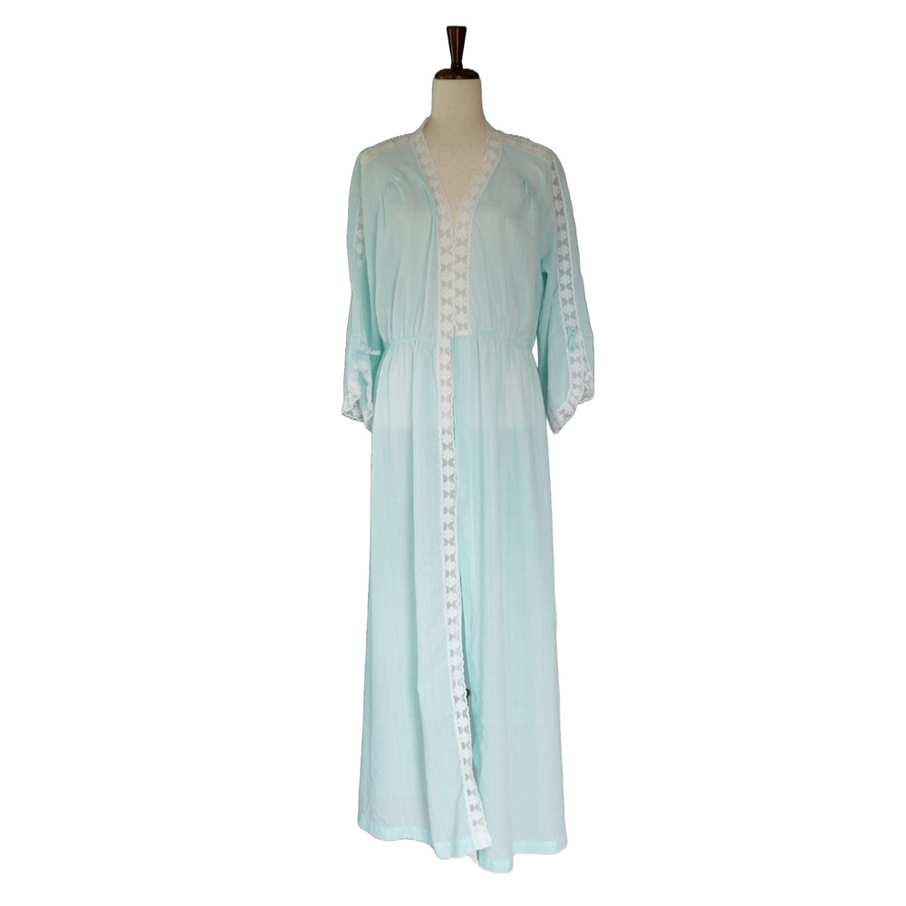 VTG Bonwit Teller Seersucker Lace Lingerie House Robe Nightgown Coquette Fairy - Picture 8 of 16